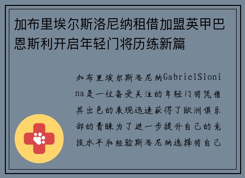 加布里埃尔斯洛尼纳租借加盟英甲巴恩斯利开启年轻门将历练新篇 加布里埃尔斯洛尼纳租借加盟英甲巴恩斯利开启年轻门将历练新篇